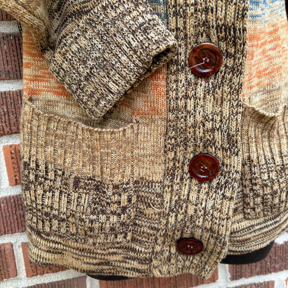 Fashion Import brown tones Colorblock Vintage Knit Cardigan Sweater Size M - Picture 2 of 8